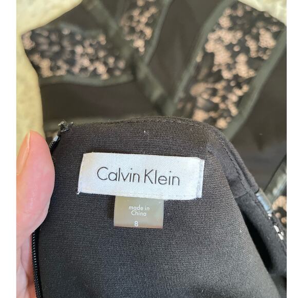 Calvin Klein Black Mix Media Shearh Dress with Lace and Faux Leather Details - Picture 6 of 7